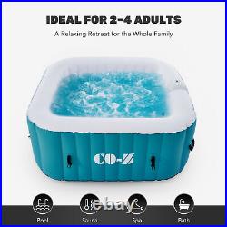2-4 Person Inflatable Hot Tub w Full Accessories Square Blow Up Pool w Jets Teal