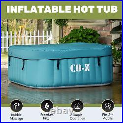4 Person 5x5ft Blow Up Hot Tub Outdoor Bathtub and Pool with Massage Jets Teal