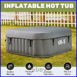 4 Person Inflatable Hot Tub Bathtub Pool w 120 Massage Jets Air Pump 5x5ft Gray