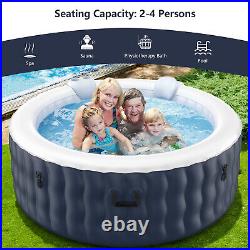 4 Person Inflatable Hot Tub Spa Portable Round Hot Tub with 108 Bubble Jets Blue