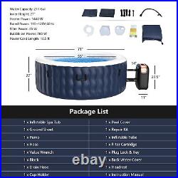 4 Person Inflatable Hot Tub Spa Portable Round Hot Tub with 108 Bubble Jets Blue