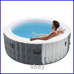 4 Person Inflatable Hot Tub Spa Portable Round Hot Tub with 108 Bubble Jets Grey