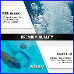 4 Person Inflatable Hot Tub w 120 Massage Jets Air Pump 5'x5' Outdoor Pool Black