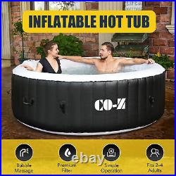 4 Person Inflatable Hot Tub w 120 Massage Jets Air Pump 6' Outdoor Pool Black