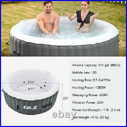 4 Person Inflatable Hot Tub w 120 Massage Jets Air Pump 6' Outdoor Pool Gray