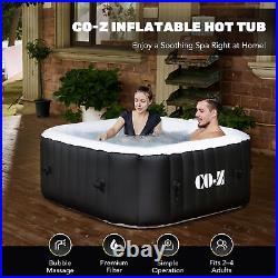 4 Person Inflatable Hot Tub w Bubble Jets Cover Air Pump Handles and Bag Black