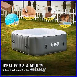 4 Person Inflatable Hot Tub w Bubble Jets Cover Air Pump Handles and Bag Gray