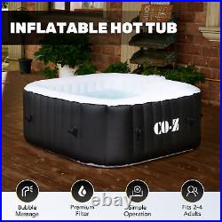 4 Person Inflatable Hot Tub w Full Accessories Square Blow Up Pool w Jets Black