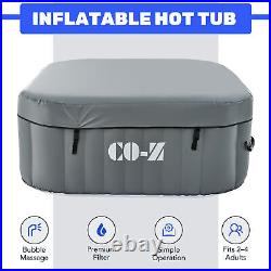 4 Person Inflatable Hot Tub w Full Accessories Square Blow Up Pool w Jets Gray