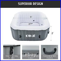 4 Person Inflatable Hot Tub w Full Accessories Square Blow Up Pool w Jets Gray