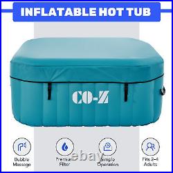 4 Person Inflatable Hot Tub w Full Accessories Square Blow Up Pool w Jets Teal