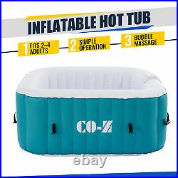 4 Person Inflatable Hot Tub w Full Accessories Square Blow Up Pool w Jets Teal