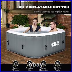 4 Person Inflatable Spa Hot Tub w 120 Massage Jets Air Pump 5'x5' Outdoor Gray