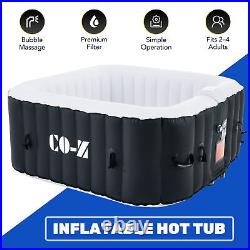 4 Person Inflatable Spa Tub 5'x5' Portable Outdoor Hot Tub Pool w Air Pump Black