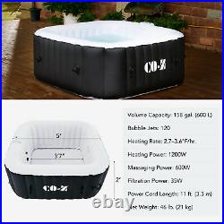 4 Person Inflatable Spa Tub 5'x5' Portable Outdoor Hot Tub Pool w Air Pump Black