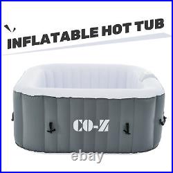 4 Person Inflatable Spa Tub 5'x5' Portable Outdoor Hot Tub Pool w Air Pump Gray