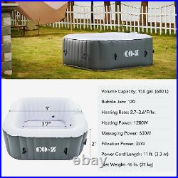 4 Person Inflatable Spa Tub 5'x5' Portable Outdoor Hot Tub Pool w Air Pump Gray