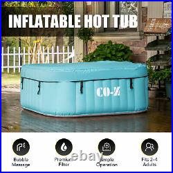 4 Person Inflatable Spa Tub 5'x5' Portable Outdoor Hot Tub Pool w Air Pump Teal