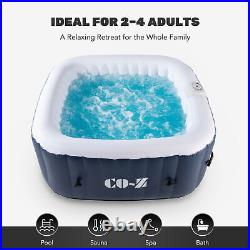 4-Person Outdoor Square Inflatable Hot Tub Spa w 120 Bubble Jet f Patio Backyard