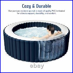 4-Person Round Inflatable Spa Tub w 120 Bubble Jets for Backyard Patio and More