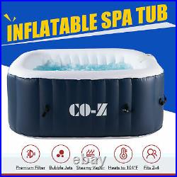 4-Person Square Inflatable Hot Tub w 120 Bubble Jets for Patio Backyard and More