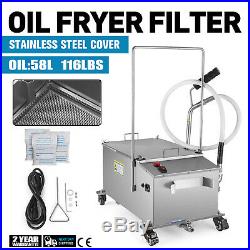 58L Fryer Oil Filter Machine Commercial Oil Filtration System with Stainless Lid