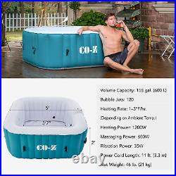 5 Foot Square Inflatable Spa Tub Indoor Outdoor Hot Tub with Control Panel Teal