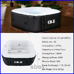 5 ft Square Inflatable Hot Tub Indoor Outdoor Bathtub for Backyard Patio Black