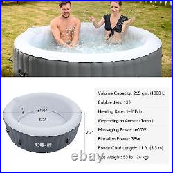 6 Person 7ft Blow Up Hot Tub w 130 Jets for Sauna Pool Bath Adults Children Gray