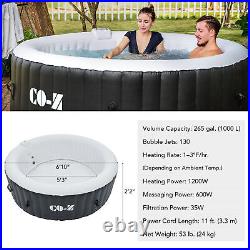 6 Person 7ft Inflatable Hot Tub Pool with Massage Jets and All Accessories Black