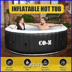 6 Person Inflatable Hot Tub w 130 Massage Jets Air Pump 7' Outdoor Pool Black