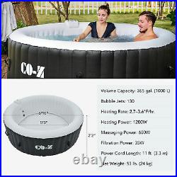 6 Person Inflatable Hot Tub w 130 Massage Jets Air Pump 7' Outdoor Pool Black