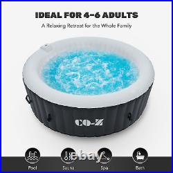 6 Person Inflatable Hot Tub with Full Accessories Blow Up Pool w Jets Black