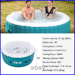 6ft Inflatable Hot Tub Portable Above Ground Pool w 120 Air Jets Heater Teal