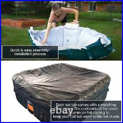 ALEKO 4 Person Square Portable Inflatable Jetted Outdoor Hot Tub Spa Black Cover