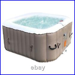 Aleko 160 Gallon 4 Person Square Inflatable Jetted Hot Tub with Fit Cover, Brown