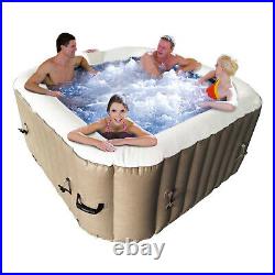 Aleko 160 Gallon 4 Person Square Inflatable Jetted Hot Tub with Fit Cover, Brown