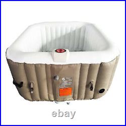 Aleko 4 Person Square Inflatable Jetted Hot Tub with Fit Cover, Brown (Open Box)
