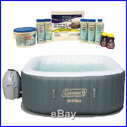 Coleman SaluSpa 4 Person Inflatable Hot Tub, Gray & Qualco 6 Month Chemical Kit