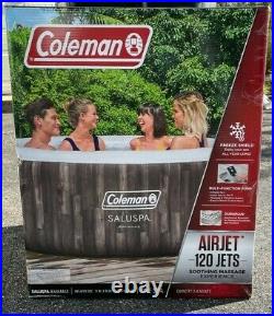 Coleman SaluSpa 4 Person Inflatable Hot Tub Jets Jacuzzi Bahamas Weather Wood