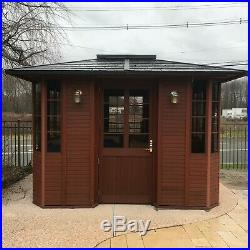Hot tub gazebo, red wood with external lights, green metal roof And Sky Dome