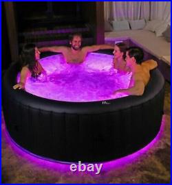 Inflatable Hot Tub 6 Black Round Person Portable Jetted Spa Heat LED Lighting