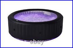 Inflatable Hot Tub 6 Black Round Person Portable Jetted Spa Heat LED Lighting