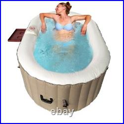 Inflatable Hot Tub Spa 2 Person Bubble Massage Jets Oval Brown With Cover And Tray