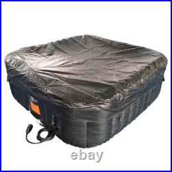 Inflatable Hot Tub Square 4 Person Black Outdoor Portable Bubble Jet Spa w Cover