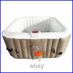 Inflatable Hot Tub Square 6 Person Beige Portable Bubble Jet Spa Outdoor w Cover