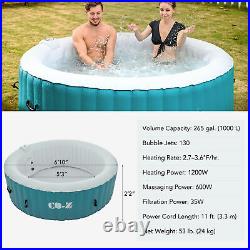 Inflatable Hot Tub w 130 Air Jets Heater and Cover 7ft Portable Mini Pool Teal