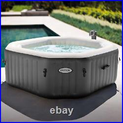 Intex 28413WL PureSpa 4 Person Octagonal Inflatable Hot Tub Spa, Gray (Open Box)