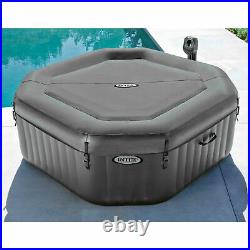 Intex 28413WL PureSpa 4 Person Octagonal Inflatable Hot Tub Spa, Gray (Open Box)