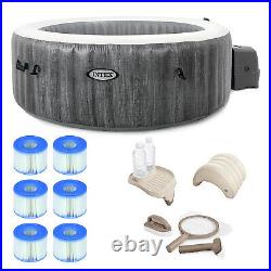 Intex 28439E Greywood Deluxe 4 Person Inflatable Hot Tub Bubble Jet Spa, Grey